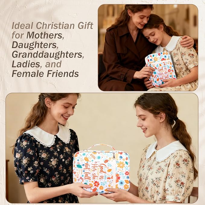 XKDOUS Bible Cover Case for Women Floral Pattern Bible Bag with Handle, Pens & Tabs, Study Supplies Carrying Case Organizer Portable Church Book Holder