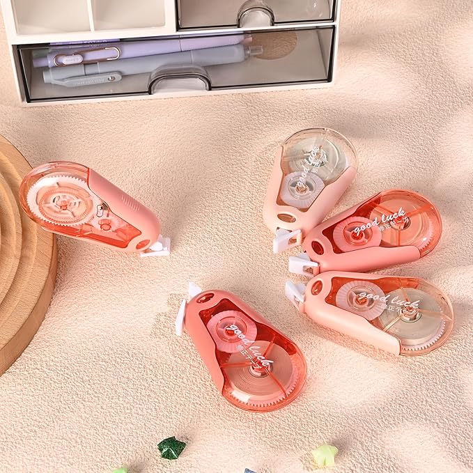 Temiary 5Pcs White Correction Tapes, Cute White Pull Out Tape for Instant Correction, Aesthetic Correction Tape for Writing, Easy to Use Applicator for School Students Office Supplies (Pink)
