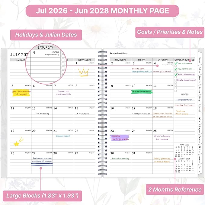 2026-2028 Monthly Planner, 2 Year Calendar Planner, Jul 2026 - Jun 2028, 8.5’’ x 11’’, Large Spiral Agenda, 24 Months, with Tabs ＆Pocket, Flexible Cover, Organizer for Office Home School, Black