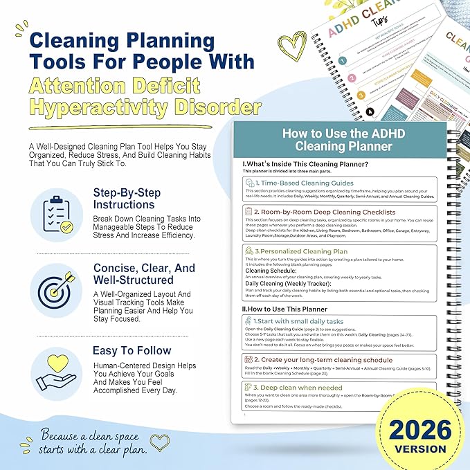 Metyond ADHD Cleaning Planner for Adults - Cleaning Schedule and Checklist Organizer, Daily & Weekly & Monthly Household Cleaning Planners for ADHD Minds, Clear Logic Stress-Free Housework