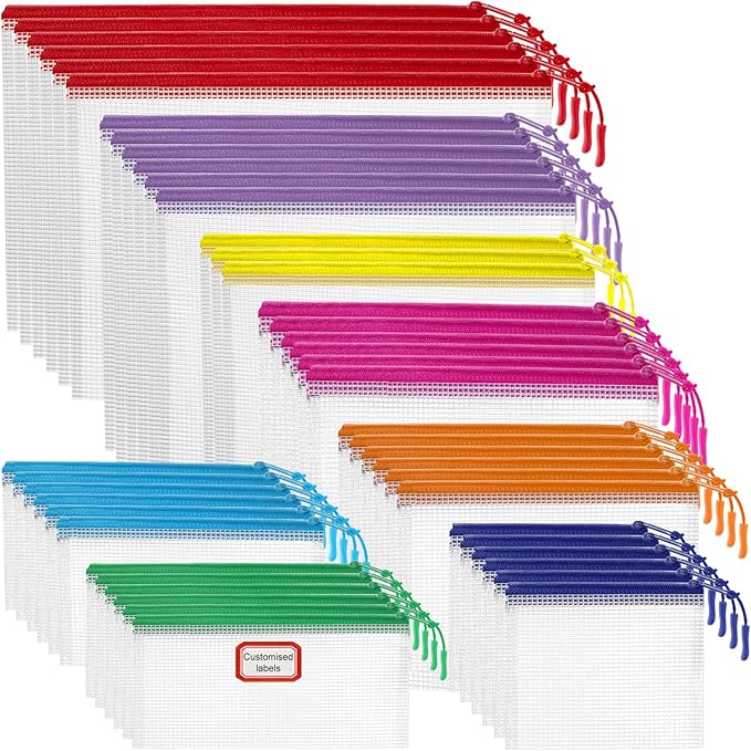 YOPCDJ 45pcs Mesh Zipper Pouch for Organization,Storage Pouches Colored PVC Travel Zipper Bags Clear Multipurpose Document Bags Suitable for Travel School Board Game and Office Supplies