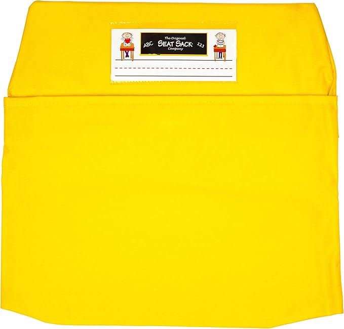 Seat Sack Large Chair Storage Pocket - 17 Inches, Yellow - Perfect Organizer for Classroom Chairs, Durable and Spacious Chair Pocket for Classroom Storage and Organization