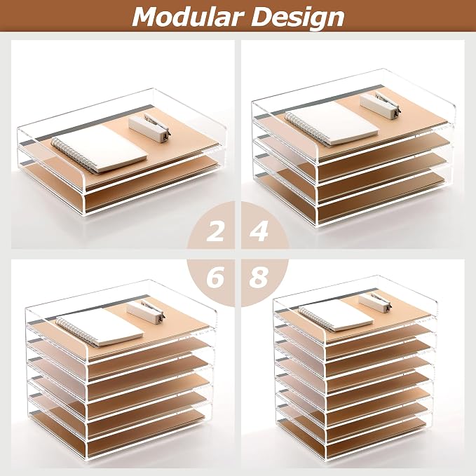 2 Pack- Stackable Paper Letter Tray, A4 File Tray Desk Organizer, Acrylic Desk Organizers and Accessories Sorter, Clear Workspace Office Supplies Organizers, 12.4inx8.86inx3.46in