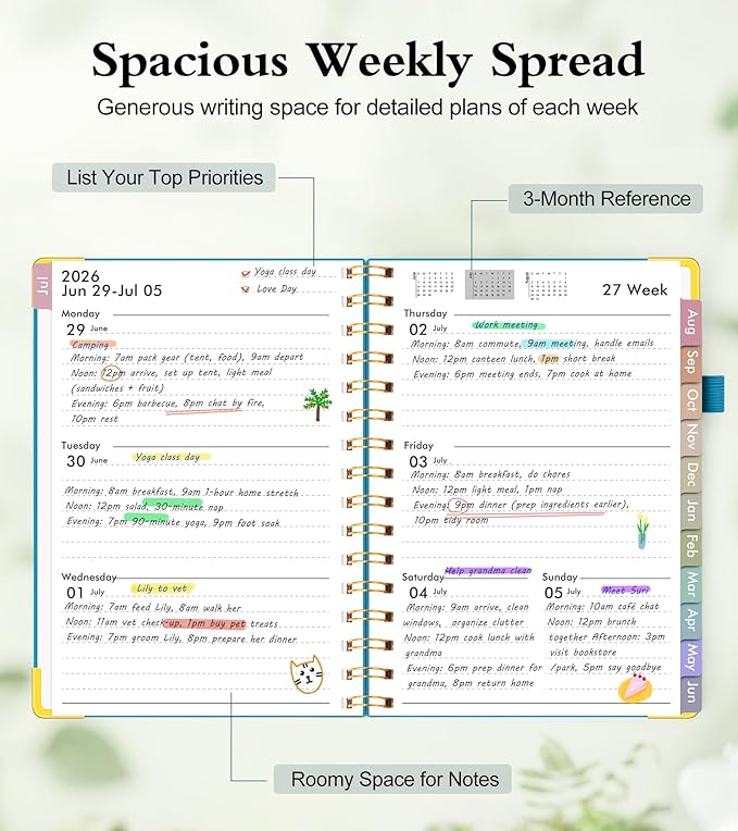 Academic Planner 2026-2027, Hardcover Weekly and Monthly Calendar Planner from July 2026 - June 2027, Daily Agenda Planners with Tabs, College School Organizer for Student Teacher, A5 (6.1" x 8.2"), Sky Blue