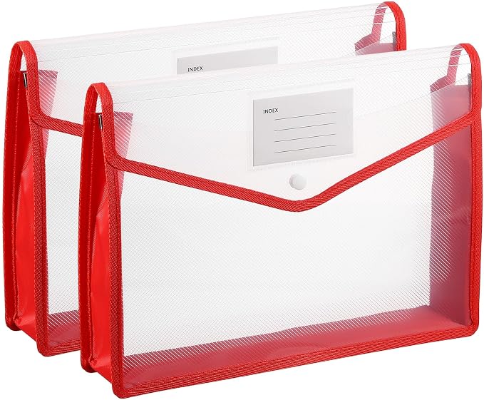 PATIKIL Plastic Expanding File Folders, 2 Pack A4 File Folder Envelopes Letter Size Document Organizer Supplies with Snap Closure for Classroom Office, Red, Horizontal