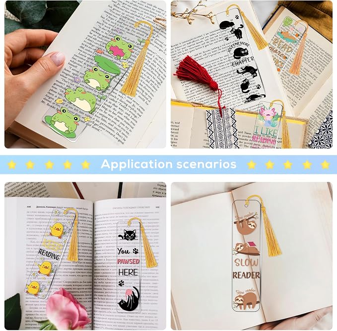 UV DTF Bookmark Stickers - 24 Sheets Animal UVDTF Decals for Acrylic Bookmarks Cute Sloth Cat Double-Sided Printing UV DTF Wraps Rub on Transfer Stickers for Book Lover DIY Blank Bookmarks