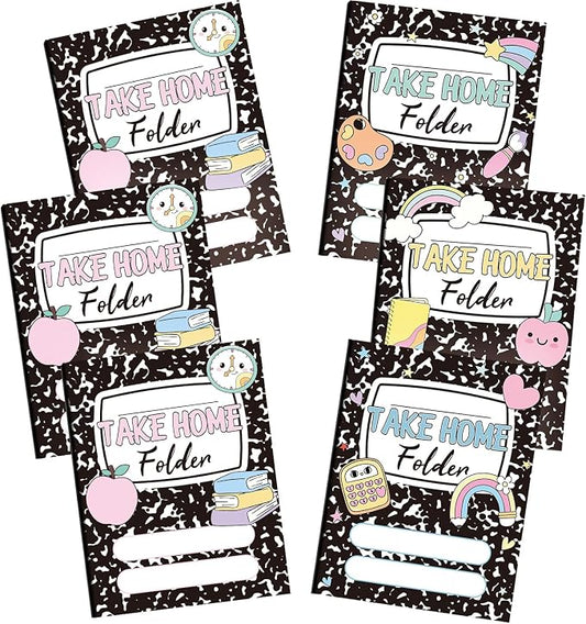 Outus 24 Pcs Pastel Composition 2 Pocket Folders Letter Size Take Home File Folders Heavy Duty Cute Office Supplies Homework File with 2 Pocket for Office, 12.2 x 9.3 Inch