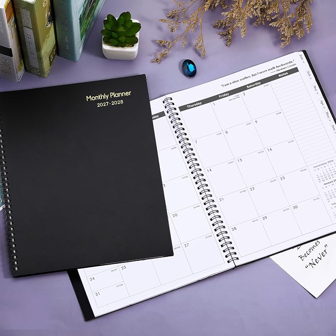 2027-2028 Monthly Planner - 2 Year Planner 2027-2028, JAN 2027 - DEC 2028, 9" x 11", 2 Year Calendar 27-28 Monthly Planner with Tabs, Pocket, Label, Contacts - Black