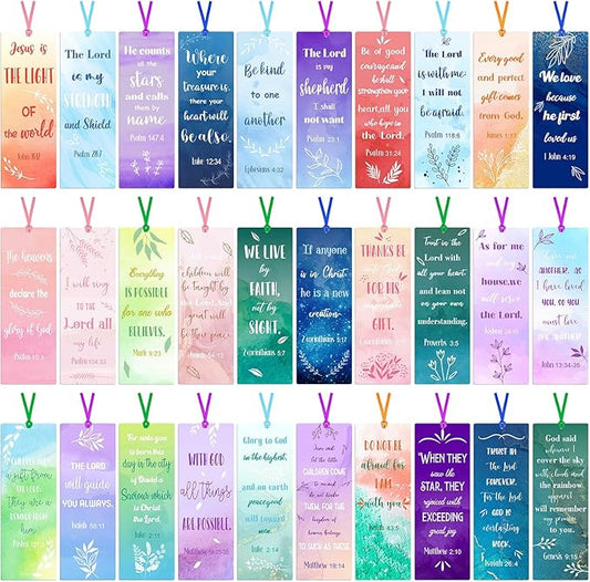 Chinco 120 Pack Christian Bookmarks Watercolor Bible Verse Bookmarks with Scripture Religious Inspirational Quotes Bible Gifts Easter Sunday School Gifts Church Supplies