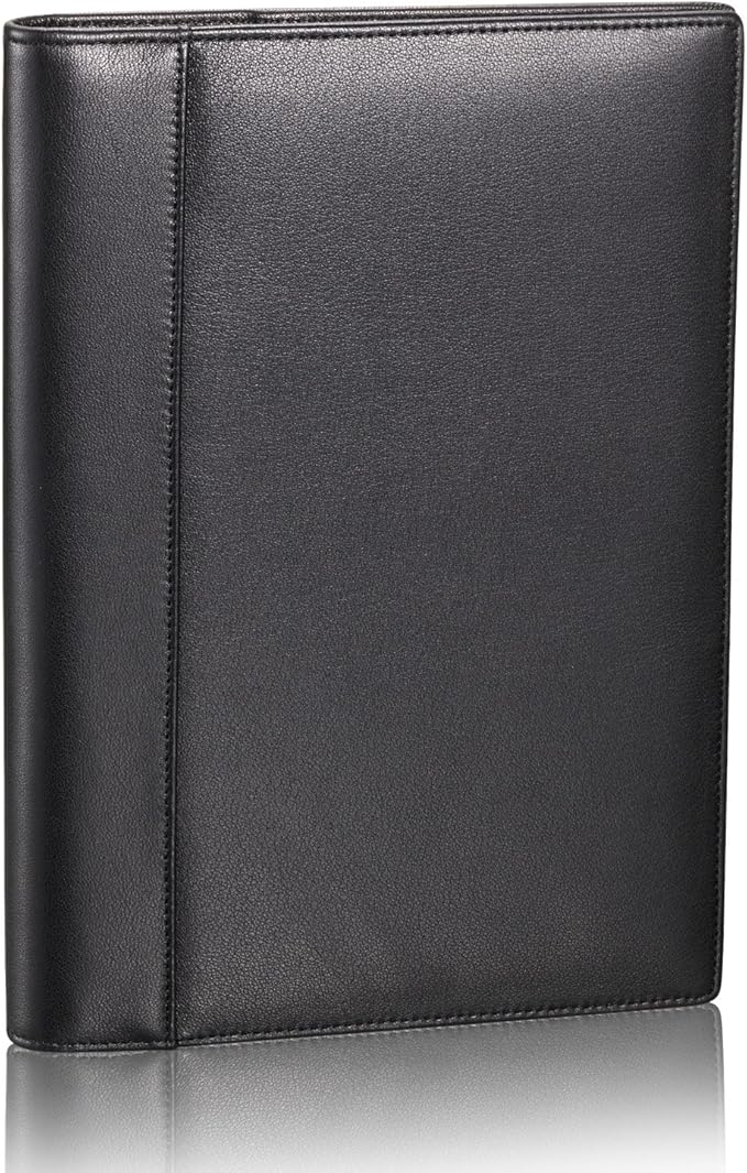 Leather 5"x 8" Junior Padfolio for Men & Women with Pen Loop, Italian Calfskin, Business Portfolio Notebook Folder (Classic Black)
