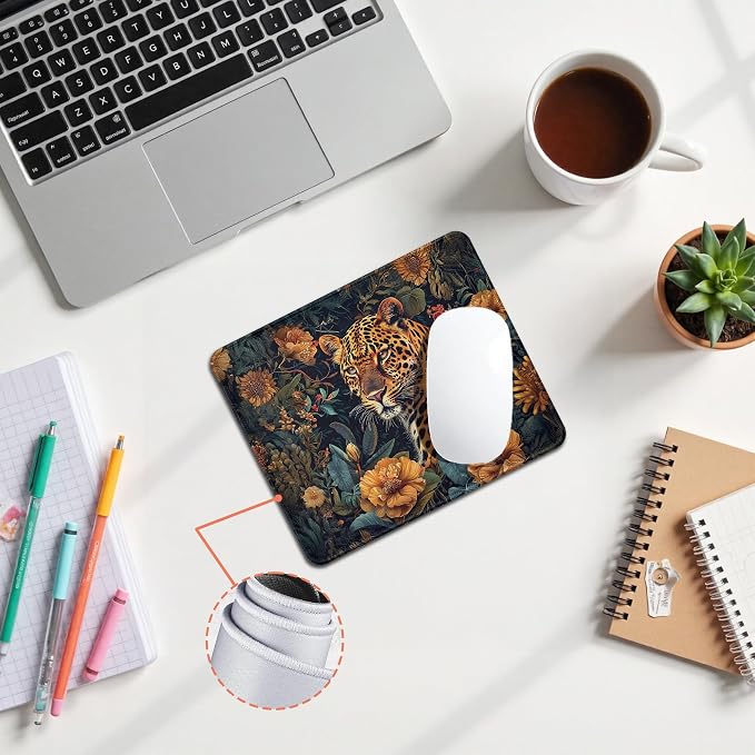 Maximalist Tropical Jungle Tiger Mouse Pad, Tiger Lover Gifts for Women Men, Botanical Wild Animal Tiger Mouse Pad for Home Office Computer Gaming Desk Essentials, 9.5x7.9 Inch