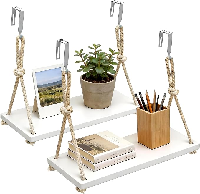 2-Pack Cubicle Shelf Hanging, Office Cubicle Wall Shelf with Rope Adjustable Hooks, Office Decor Desk Accessories, Organizer, Storage in Workspaces