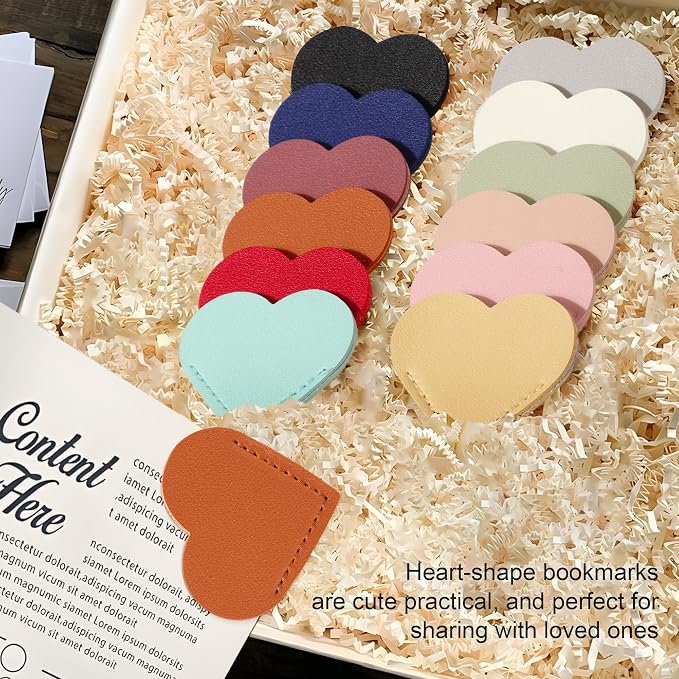 12 PCS Leather Heart Bookmarks Cute Corner Bookmarks Handmade Book Marks Book Accessories for Women Teachers Book Lovers Reading Gifts