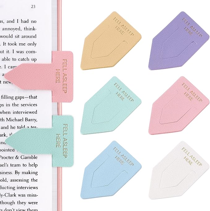 Leather Bookmark for Reading Women, Fell Asleep HERE Bookmarks, Index Book Marks for Book Lovers, 6 Pcs Light Color Set