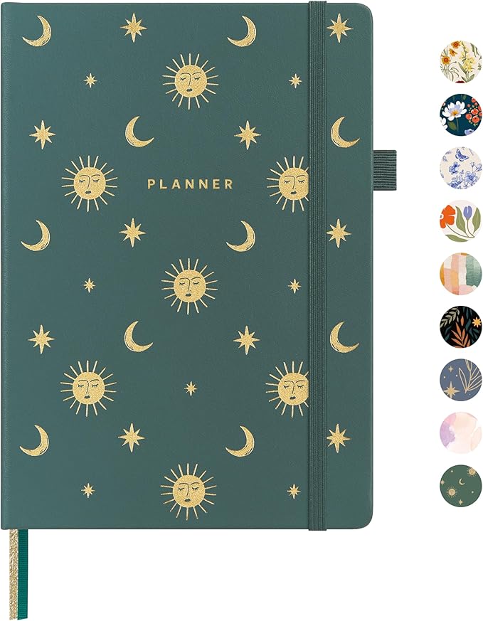 And Per Se Undated Weekly Planner 2026, A5 size Leather Hardcover Planner with Goals & Habit Tracker – ADHD Planner & Productivity Journal (Celestial Green)