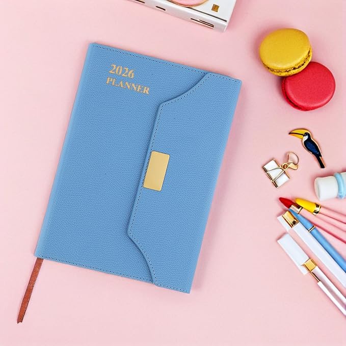 KALLORY 2026 Daily Weekly Monthly Planner Notebook with 365-day Schedule Calendar, Light Blue Undated Personal Organizer for Office, Students, and Travel Planning