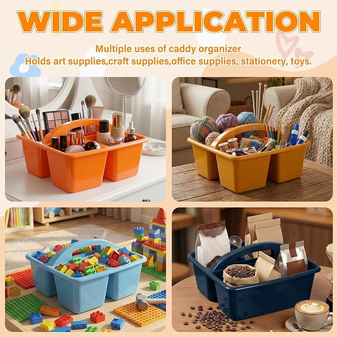 Kathfly 12 Pack Classroom Caddy Organizer with Handle, Plastic Art Craft Cleaning Caddy Bulk, Small Multipurpose Supply Organization Storage Basket for Table Desk Office Pencil Teacher (Blue Orange)