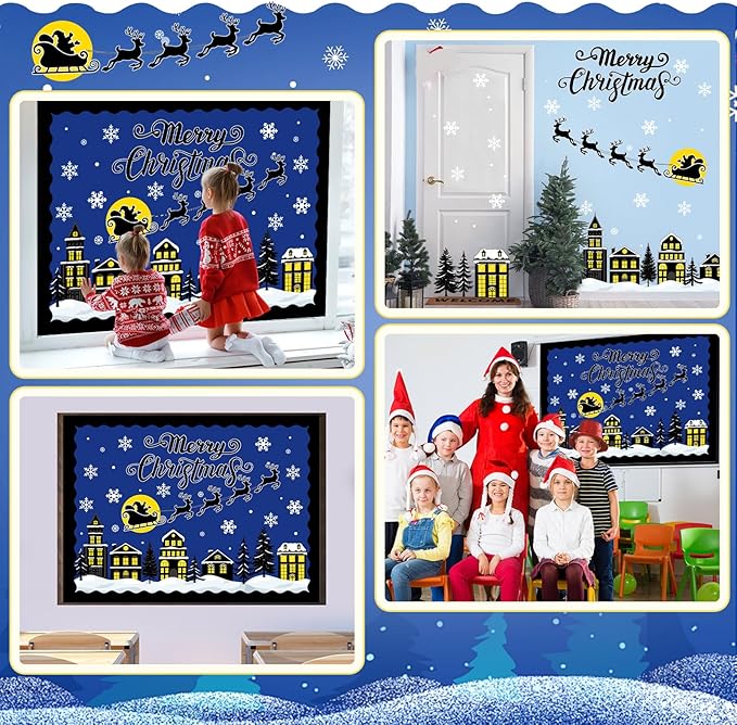 Christmas Bulletin Board Set Xmas Paper Cutouts for Holiday School Classroom Party Decor（Merry Christmas Style）
