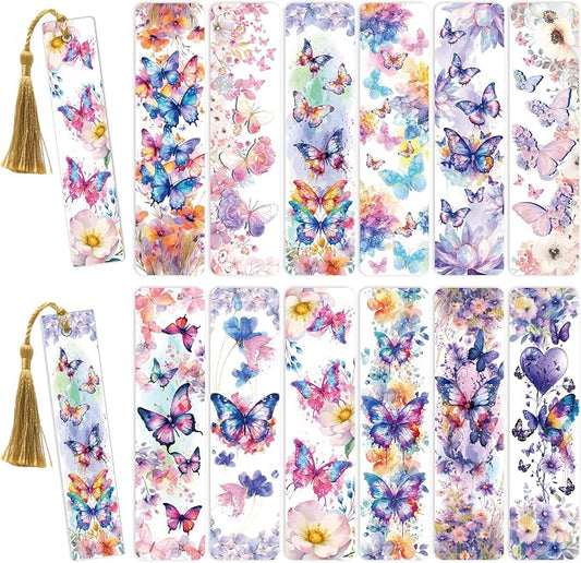 AFRITEE UV DTF Bookmark Wraps - 24 Sheets Colorful Butterfly Flowers UV DTF Stickers for Blanks Bookmark Decor, Blue Butterfly Double-Sided Waterproof Transfer Sticker Decals Decor Gift for Women