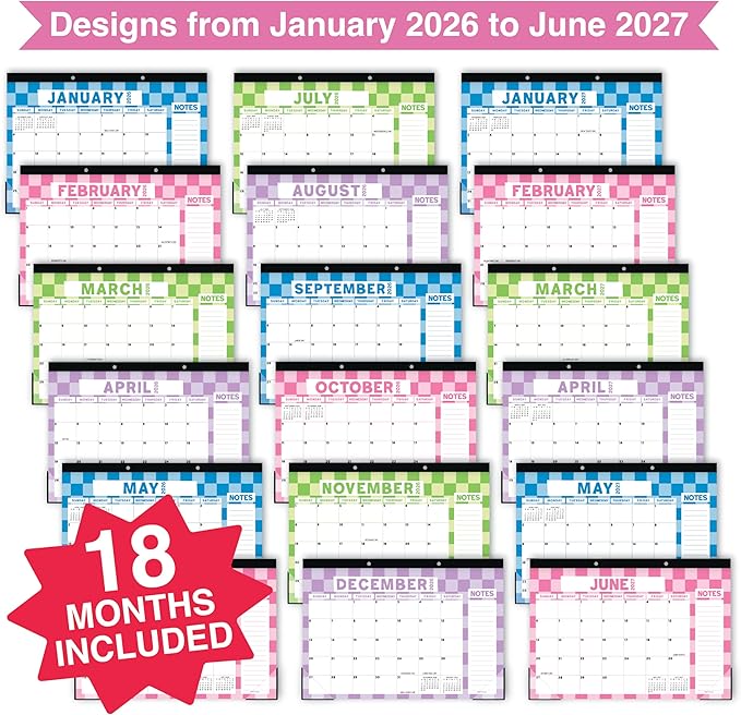 Hadley Designs Large Teacher Desk Calendar 2026-2027 - Desktop Calendar 2026, 18-Month Desk Calendars for Home, Office & Classroom, Cute Classroom Must Haves, Teacher Appreciation Gifts