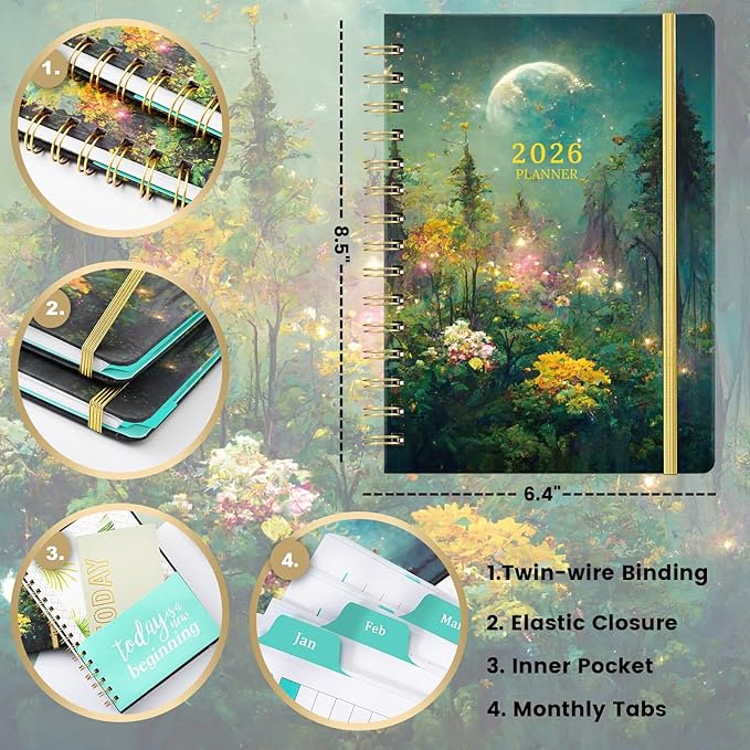 2026 Planner - 2026 Planner Weekly and Monthly with Tabs, Jan 2026 - Dec 2026, 6.4" x 8.5", 2026 Calendar Planner, Twin-wire Binding, Premium Paper, Hardcover, Back Pocket for Women & Men