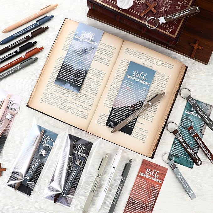 300 Pcs/100 Set Fathers Day Christian Gifts Bulk Bible Verse Pens, Scripture Keychains & Bookmarks, Graduation 2026, Appreciation, Church Party Favors Gifts for Men Women, Pastor, Teacher (English)