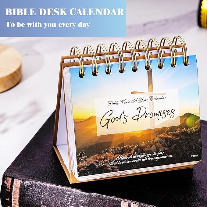 Desk Calendar - Bible Verse Desk Calendar Flip, 4.9" x 4.5", Undated Daily Bible Calendar, Perpetual Calendar, Christian Perpetual Calendar, 366 Days of Inspirational Quotes