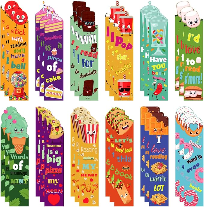 Fainne 36 Pieces Scented Scratch and Sniff Bookmarks for Kids Snack Fruit Scented Bookmarks Funny Classroom Smelly Bookmark for Students Teenager School Office Home, 12 Style