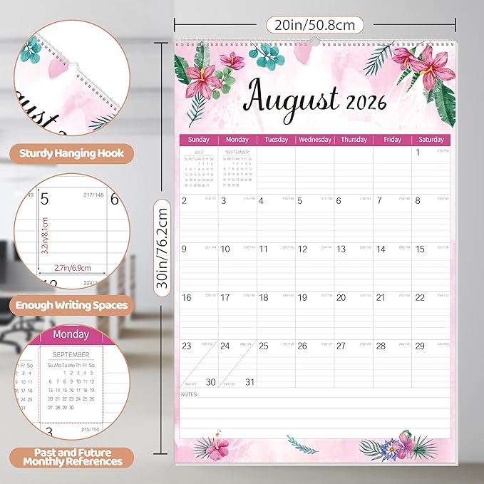 GuassLee Extra Large Wall Calendar 2026-2027, 20"x 30" Big Vertical Wall Calendar 2026, Jan. 2026 to Jun. 2027, 18-Month Hanging Planner Wall with Julian Date for Office Home School Organizing