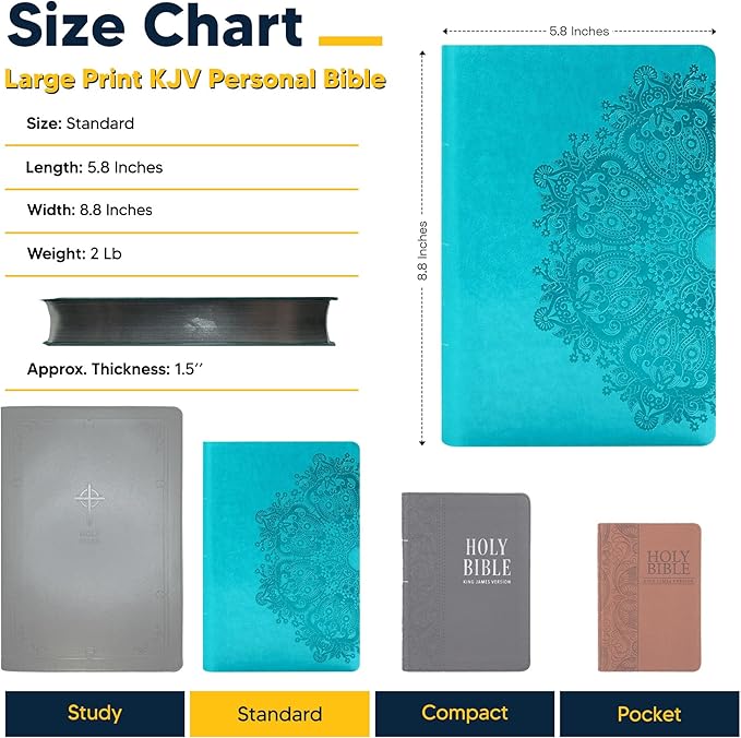 Personalized KJV Reference Holy Bible Teal Faux Leather Large Print Size | Custom with 1 Row of Text | Gift for Christian & Religious Celebrations