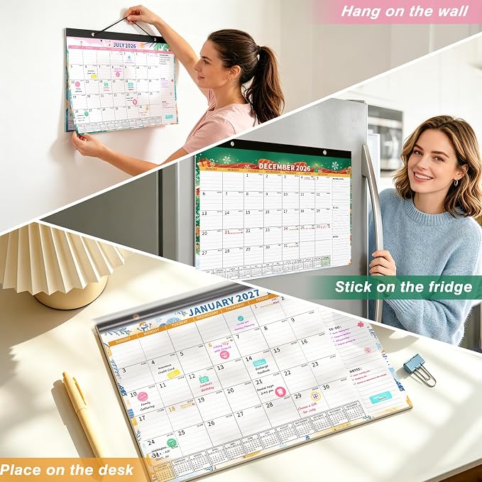 Ospelelf Desk Calendar 2026-2027, Magnetic Calendar for Refrigerator 12'' x 17'', 18 Month Desk Calendar, Use July 2026 - Dec 2027, Four Seasons