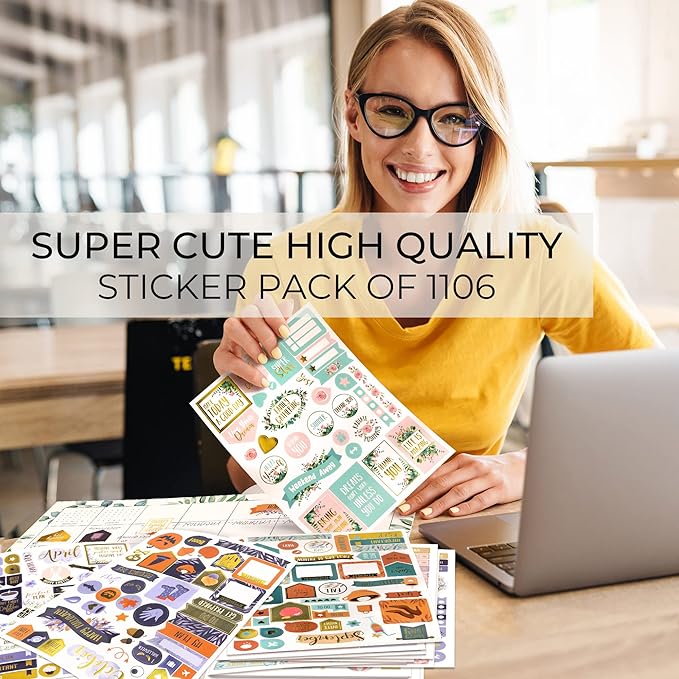 Aesthetic Greenery Planner Stickers for Fun Planning - 1100+ Stunning Gold Foil Monthly Designs - The Perfect Scrapbook Sticker Accessories to Enhance Your Daily Calendar and Planner Journaling