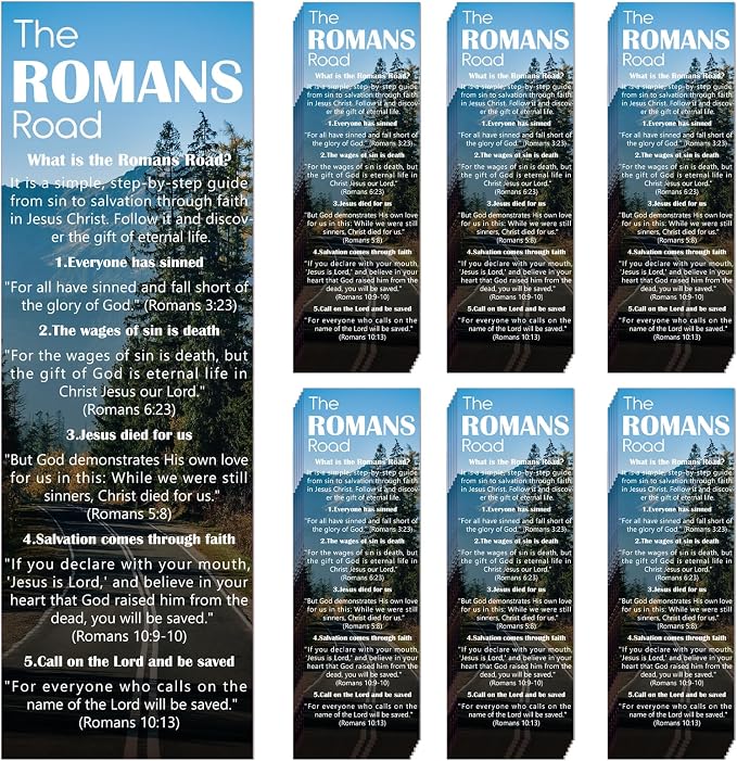 The Romans Road to Salvation Bookmarks - Cosmisun 100 Pcs Bible Religious Bookmark Gifts Scripture Page Markers Clips Book Mark Christian Prayer Gospel Tracks for Evangelism Church Office Supplies