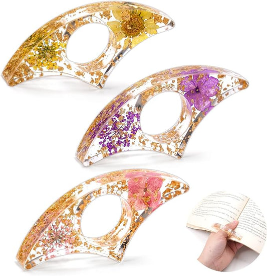 3 Pieces Book Page Holder-Dried Flower Resin Thumb Book Holder-Handmade Resin Holders Light Weight Book Opener Bookmarks Book Reading Accessories for Teachers Book Lovers (Sector Style)