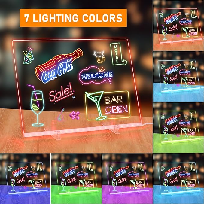 LED Note Board with Colors, 13.8"X10" 4 Modes & 7 Colors Rewritable LED Acrylic Drawing Board, Holiday Trend Gift, for Schools, Home Offices