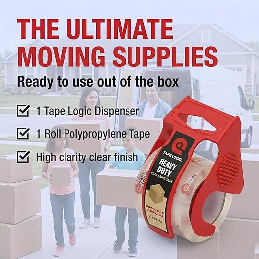 Tape Logic Heavy Duty Packing Tape with Dispenser (1 Pack) – 2.6 Mil Thick Clear Shipping Tape, 2 in x 25 yd – Strong Industrial Adhesive for Moving Boxes, Mailing, & Shipping Packaging