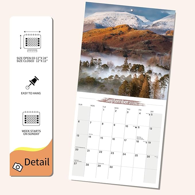 Wall Calendar 2026 Planner Calendar - Whispers of nature Hangable Monthly Wall Calendar with Large Blocks for Organizing & Planning, Academic Schedule, Home, Office & family, Thick & Sturdy Paper (12"x24" Open)