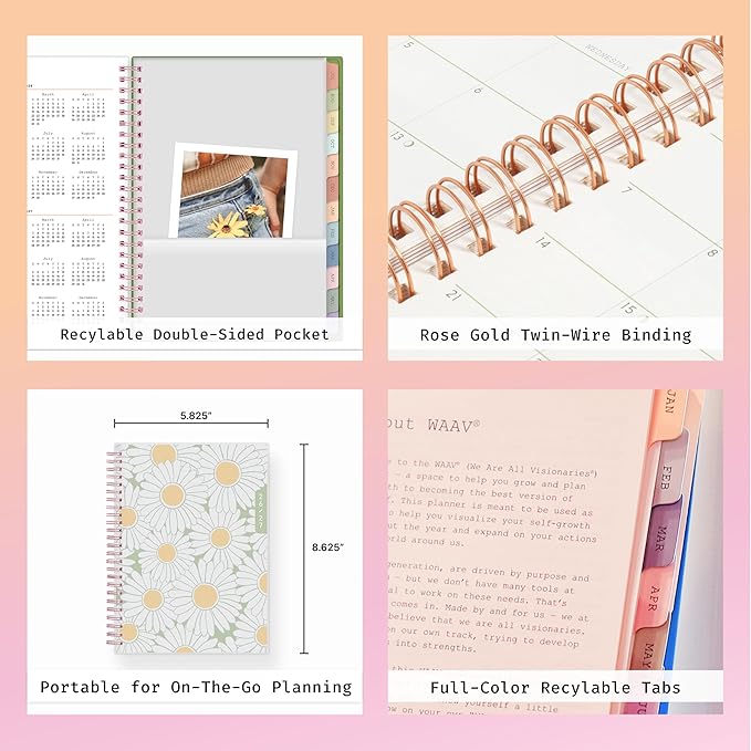 Blue Sky WAAV 2026-2027 Weekly and Monthly Academic Year Planner Calendar, July 2026 - June 2027, 5.875" x 8.625", Flexible Cover, Wirebound, Laminated Tabs, Storage Pocket, Includes 20 Extra Notes Pages, Michelle
