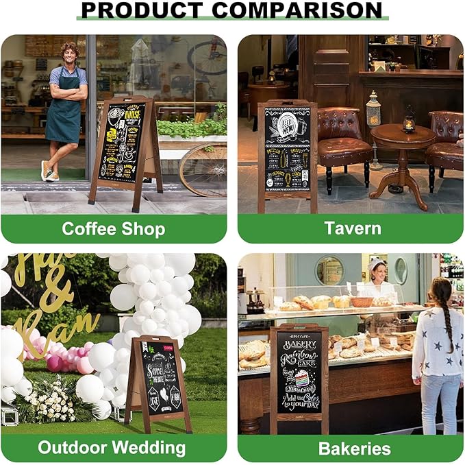 Magnetic Sandwich A-Frame Chalkboard Sign - 40 x 20 Inches, Brown Large Wooden Chalk Board for Sidewalk, Stand up Double-Sided Outdoor Easel Display for Restaurant Cafe Shop Wedding Party or Business