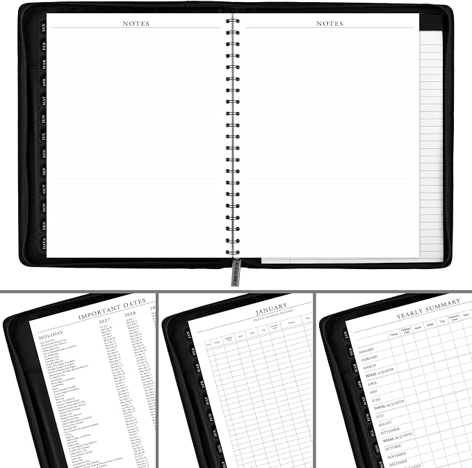 AT-A-GLANCE 2027 Planner Refillable Padfolio, Weekly & Monthly, 10" x 12.5", Executive, Zipper, Black (70NX810527)