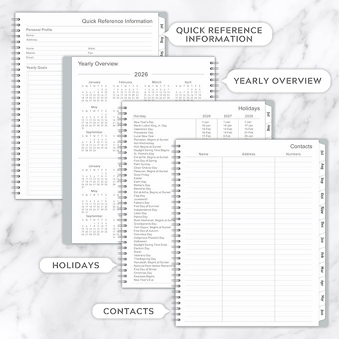 Planner 2026-2027- July 2026 - June 2027, Academic Planner 2026-2027, Tabs, Spiral Bound, 9" x 11", Grey