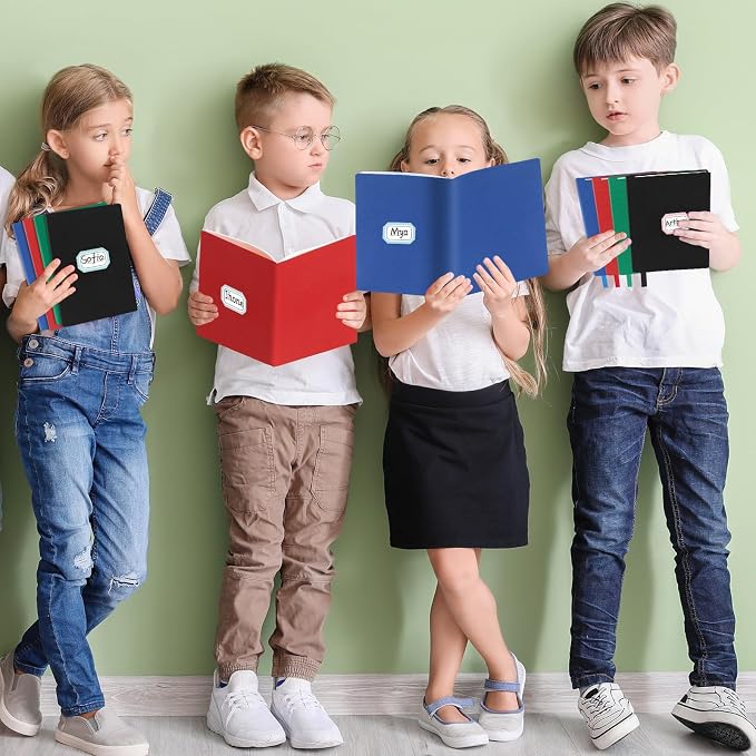 QOUBAI Jumbo Stretchable Book Cover 7PCS Reusable Fabric Book Cover with Label 9x11in Black Blue Green Red Protective Sleeve Hardcover Book Textbook Cover for School Fit Most Book Size Up to 10x12.5in