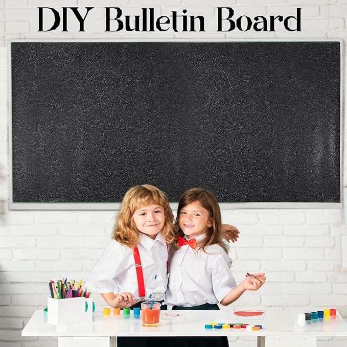 gisgfim 16" x20ft Glitter Bulletin Board Paper Roll Sparkle Color Bulletin Board Background Poster Paper Non Fading Gift Wrapping DIY Art Crafts for Office Classroom Decoration, Black