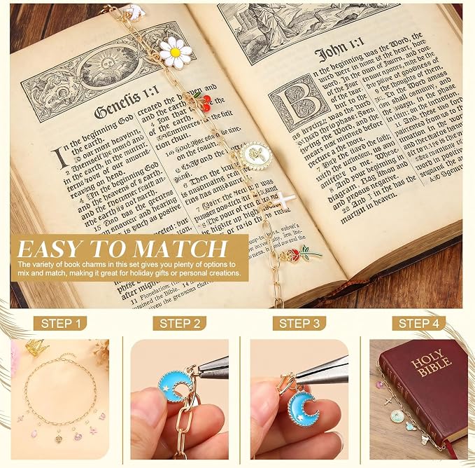 235 Pcs Bible Chain Bookmarks Making Kit, Metal Charm Bookmark DIY, Christian Scripture Accessory Faith Gift, Jewelry Bible Religious Decor for Study DIY Craft Supplies (Cute)