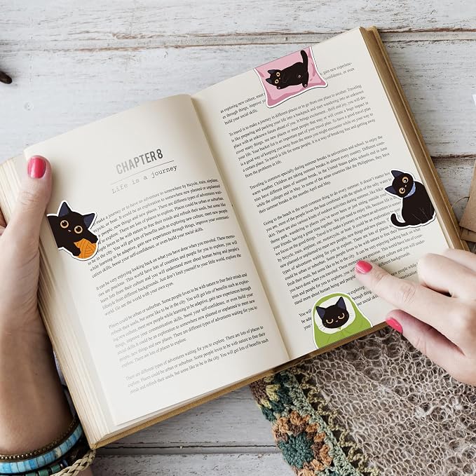 Cats Magnetic Bookmarks Gifts - 8 Pcs Black Cute Bookmark for Women Pet Animals Lovers Students Funny Page Clips Office Reading Accessories Bookworms Gift for Birthday Christmas
