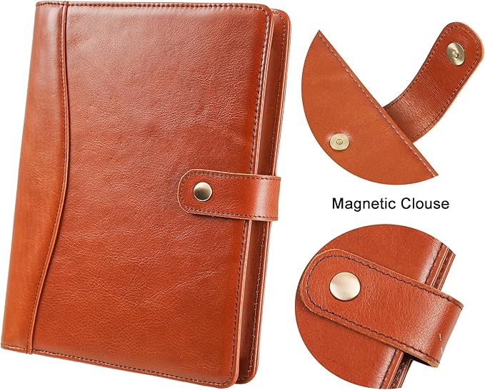 Custom Oil Brown Mini Portfolio Binder Padfolio with Clipboard - A5 Legal Size Holder for Business Meetings