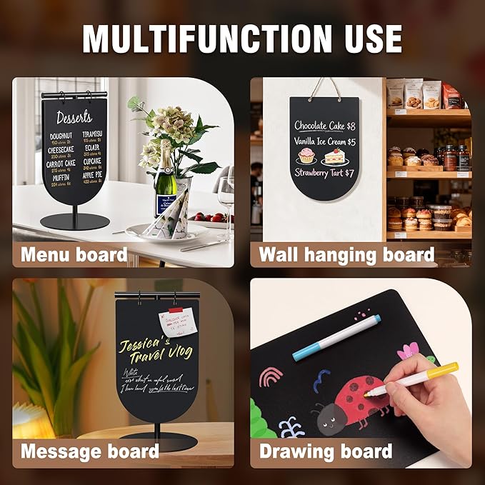 SELEAD Small Chalkboard Words Sign - 8x12 Inch Tabletop Decorative Chalk Board with Metal Stand, Half Circle Double-Sided Message Menu Board for Food, Store, Business, Wedding