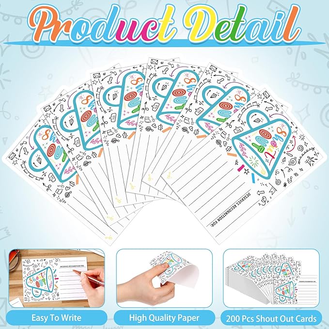 200 Count Positive Shout out Cards for Students Employees Teachers Staff Office Appreciation Recognition Reward Cards for Graduation Back to School or Work Bulletin Board