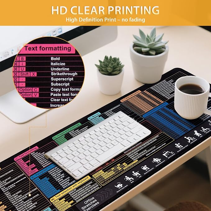 Google Docs Cheat Sheet Mouse Pad, Large Mousepad for Google Docs Shortcuts, Extended Gaming Pad for Mouse and Keyboard, High Definition Printing, Stitching,Washable, Anti Slip (MAC)
