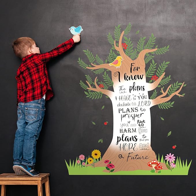 Pajean Christian Bulletin Board Sets Religious Christian Classroom Decor Tree Wall Cutouts Decor for Elementary School Teacher Chalkboard Supplies (Bible Style)